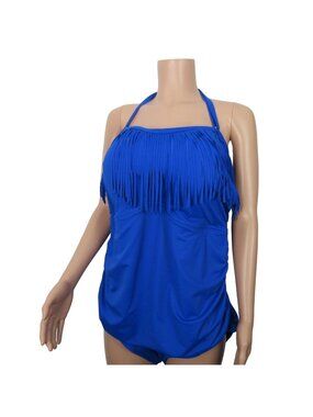 Swimsuits For All Women' Plus SZ 28 Fringe Bandeau One Piece Swimsuit-Royal Blue